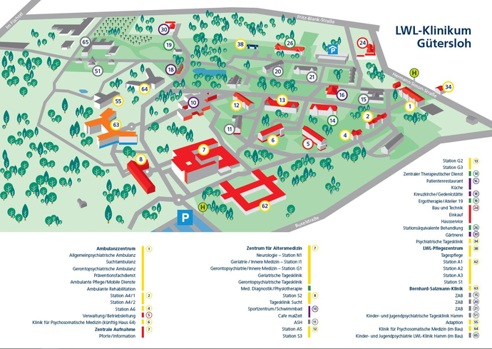 Geländeplan des LWL-Klinikums Gütersloh