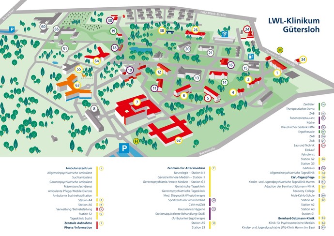 Geländeplan des LWL-Klinikums Gütersloh